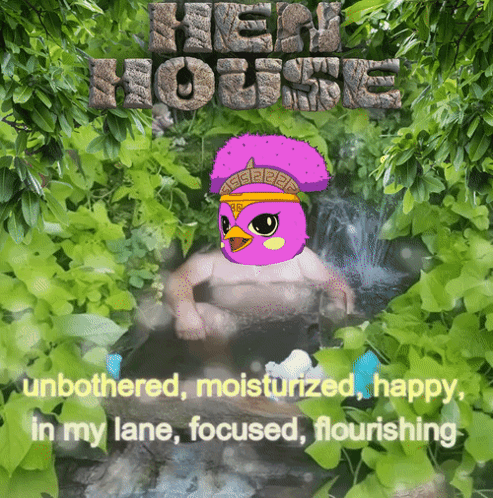 A Picture Of A Cartoon Character With The Words Hen House On The Top GIF