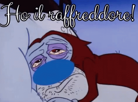 A Picture Of A Cartoon Character With The Words Ho Il Raffreddore On It GIF