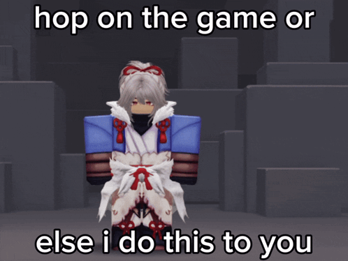 A Picture Of A Cartoon Character With The Words Hop On The Game Or Else I Do This To You GIF