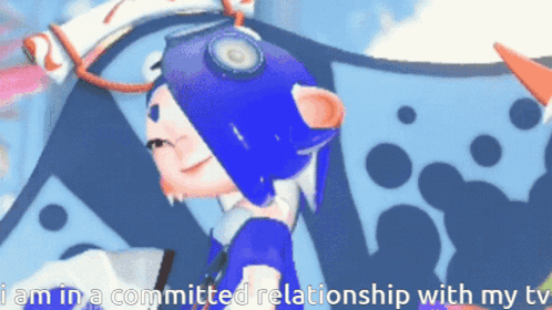 A Picture Of A Cartoon Character With The Words " I Am In A Committed Relationship With My Tv " GIF