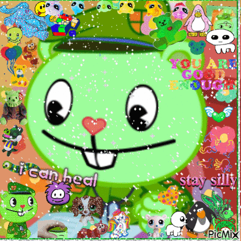 A Picture Of A Cartoon Character With The Words " I Can Heal Stay Silly " On It GIF