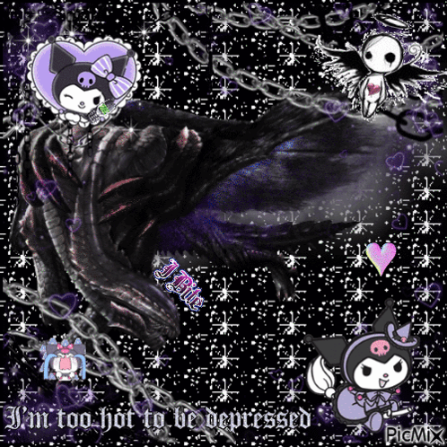 A Picture Of A Cartoon Character With The Words " I 'M Too Hot To Be Depressed " GIF