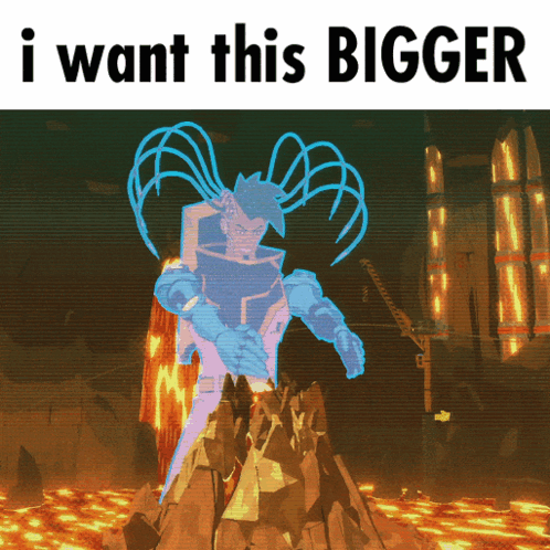 A Picture Of A Cartoon Character With The Words " I Want This Bigger " GIF