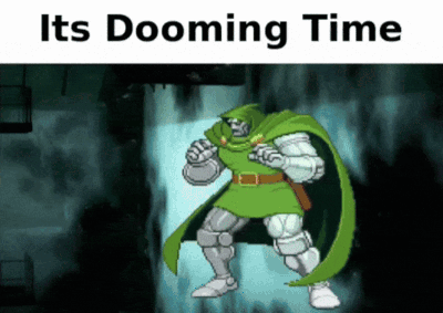 A Picture Of A Cartoon Character With The Words Its Dooming Time GIF