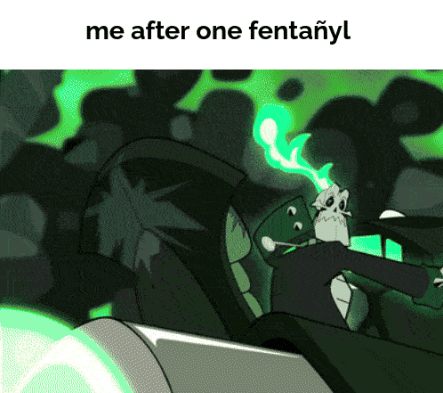 A Picture Of A Cartoon Character With The Words Me After One Fentanyl On It GIF