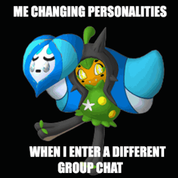 A Picture Of A Cartoon Character With The Words Me Changing Personalities When I Enter A Different Group Chat GIF