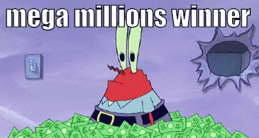 A Picture Of A Cartoon Character With The Words Mega Millions Winner Written On It GIF
