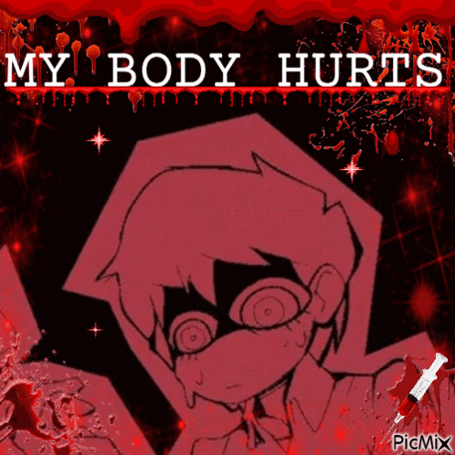 A Picture Of A Cartoon Character With The Words My Body Hurts GIF