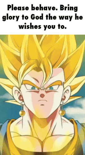 A Picture Of A Cartoon Character With The Words " Please Behave Bring Glory To God The Way He Wishes You To " On The Bot GIF