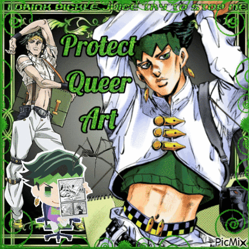 A Picture Of A Cartoon Character With The Words Protect Queer Art GIF
