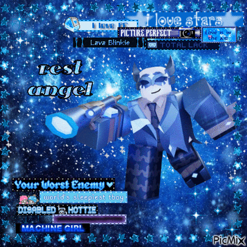 A Picture Of A Cartoon Character With The Words Rest Angel On It GIF