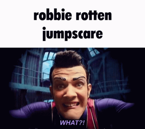 A Picture Of A Cartoon Character With The Words Robbie Rotten Jumpscare Above Him GIF