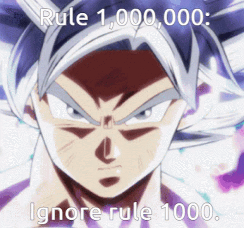 A Picture Of A Cartoon Character With The Words Rule 10,000,000 Ignore Rule 1000 GIF