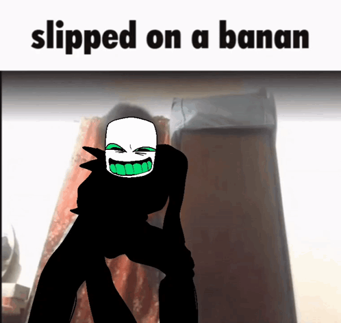 A Picture Of A Cartoon Character With The Words " Slipped On A Banana " Below It GIF