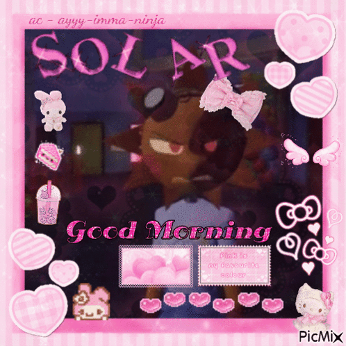 A Picture Of A Cartoon Character With The Words Solar Good Morning On It GIF