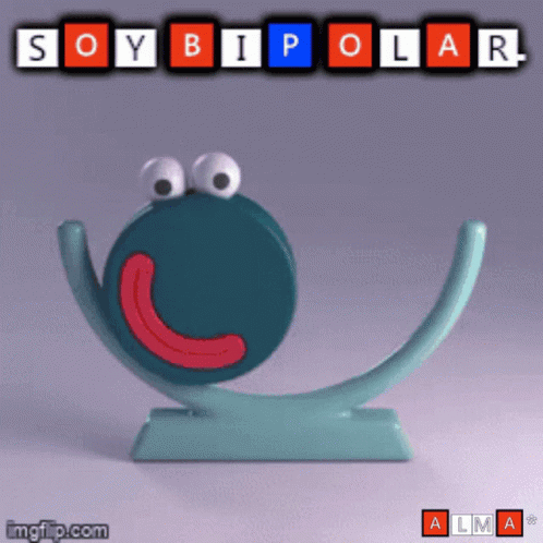 A Picture Of A Cartoon Character With The Words Soy Bipolar On It GIF