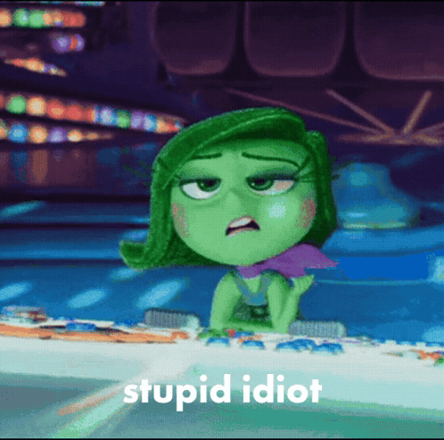 a picture of a cartoon character with the words stupid idiot below it