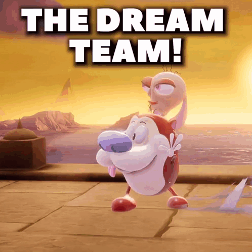 A Picture Of A Cartoon Character With The Words The Dream Team Below It GIF