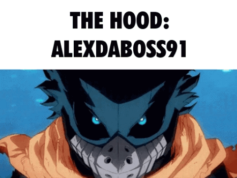 A Picture Of A Cartoon Character With The Words " The Hood Alexdaboss91 " Below It GIF
