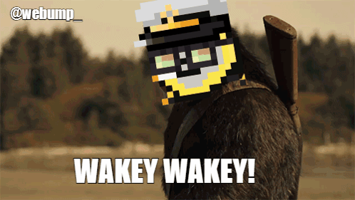 A Picture Of A Cartoon Character With The Words Wakey Wakey On It GIF