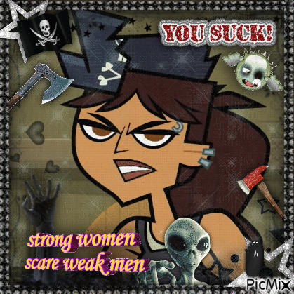 A Picture Of A Cartoon Girl With The Words Strong Women Scare Weak Men On It GIF