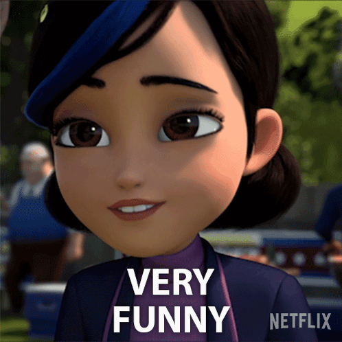 A Picture Of A Cartoon Girl With The Words Very Funny Written On It GIF
