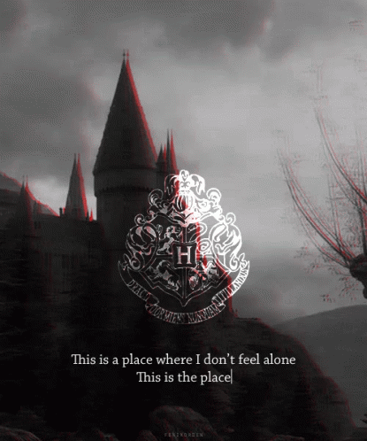 A Picture Of A Castle With A Crest That Says Hogwarts On It GIF