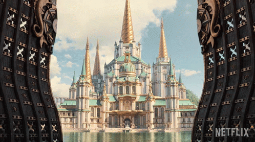 A Picture Of A Castle With A Netflix Logo On The Bottom GIF