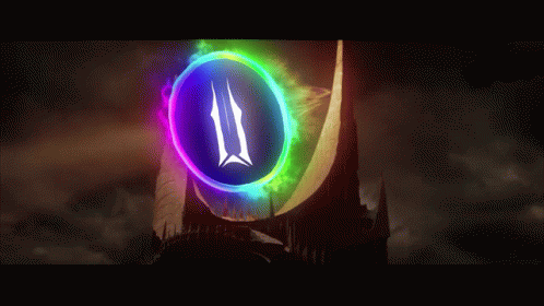 A Picture Of A Castle With A Rainbow Colored Circle Around It GIF