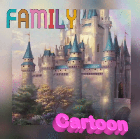 A Picture Of A Castle With The Words Family Cartoon Written Above It GIF