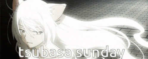 A Picture Of A Cat Girl With The Words Tsubasa Sunday GIF