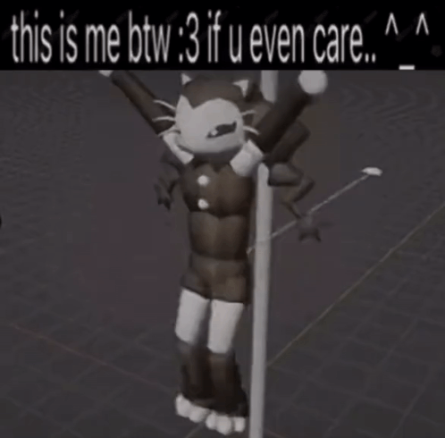 A Picture Of A Cat Hanging From A Pole That Says This Is Me Btw 3 If U Even Care GIF