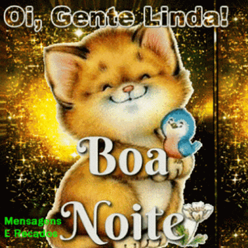 A Picture Of A Cat Holding A Bird With The Words Boa Noite On The Bottom GIF