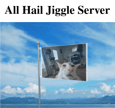 A Picture Of A Cat On A Flag With The Words All Hail Jiggly Server Above It GIF
