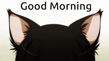 A Picture Of A Cat 'S Ears With The Words " Good Morning " Above It GIF