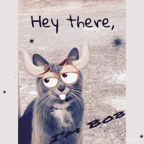 A Picture Of A Cat With Horns And The Words Hey There Bob GIF