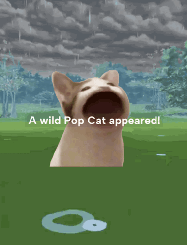 A Picture Of A Cat With Its Mouth Open And The Words " A Wild Pop Cat Appeared " GIF