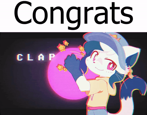 A Picture Of A Cat With The Words Congrats Clap Behind It GIF