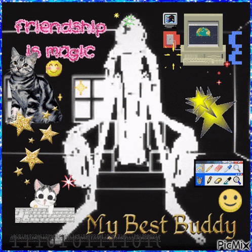 A Picture Of A Cat With The Words " My Best Buddy " On The Bottom GIF