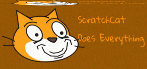 A Picture Of A Cat With The Words Scratchcat Does Everything GIF