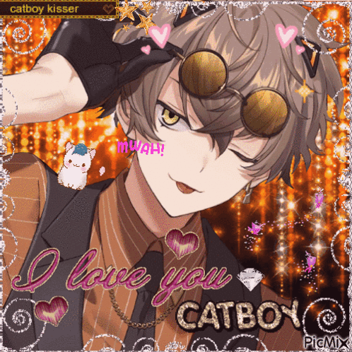 A Picture Of A Catboy With The Words " I Love You Catboy " GIF