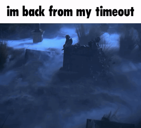 A Picture Of A Cemetery With The Words Im Back From My Timeout On The Bottom GIF