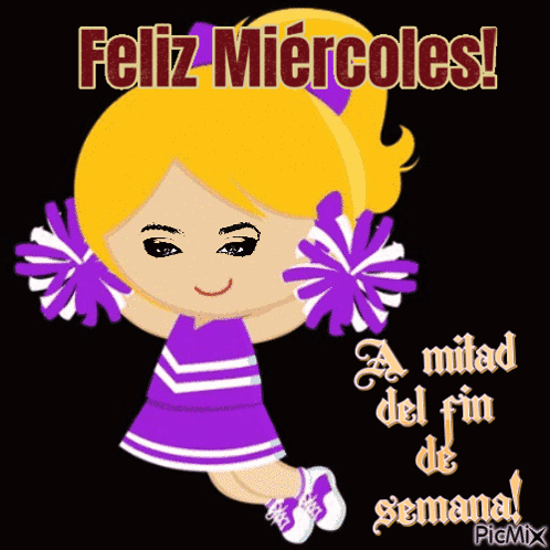 A Picture Of A Cheerleader With The Words Feliz Miercoles Written Above Her GIF