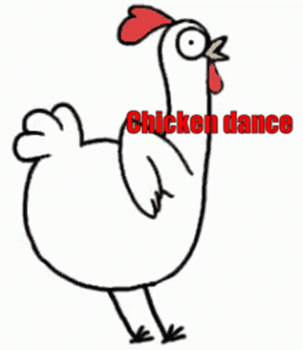 A Picture Of A Chicken With The Word Chicken Dance On It GIF
