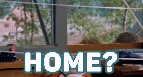 A Picture Of A Child Looking Out A Window With The Words Home Written Below It GIF