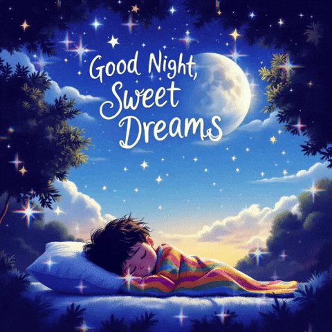 A Picture Of A Child Sleeping With The Words " Good Night Sweet Dreams " Above It GIF