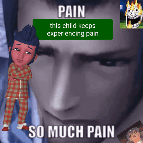 A Picture Of A Child With The Words " Pain This Child Keeps Experiencing Pain So Much Pain " GIF