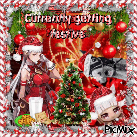 A Picture Of A Christmas Tree With The Words Currently Getting Festive In The Corner GIF