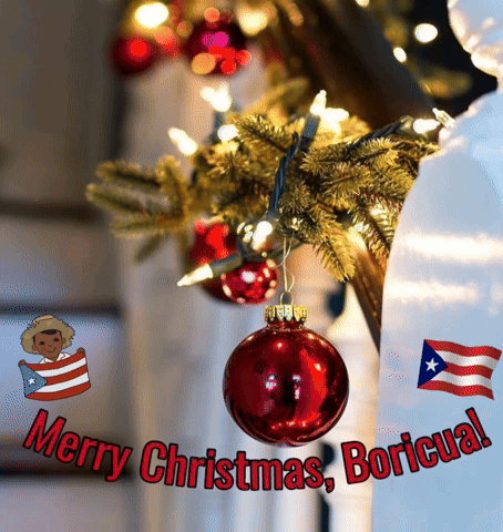 A Picture Of A Christmas Tree With The Words Merry Christmas Boricua Above It GIF