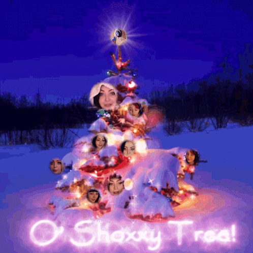 A Picture Of A Christmas Tree With The Words O Shaxy Tree Written On It GIF